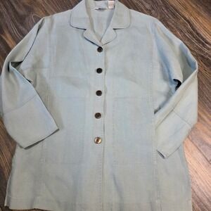 J Jill Petite Pale Green Linen Button‎ Front 3/4 Sleeve Jacket Women Size SP